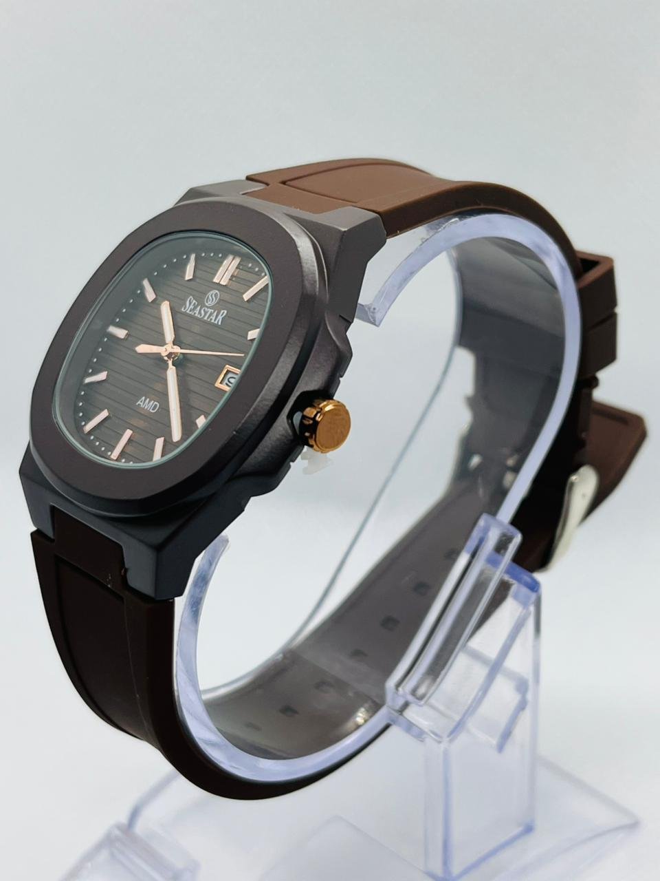 SEASTAR SS-2443M MEN's BROWN SILICONE STRAP WATCH - Image 3
