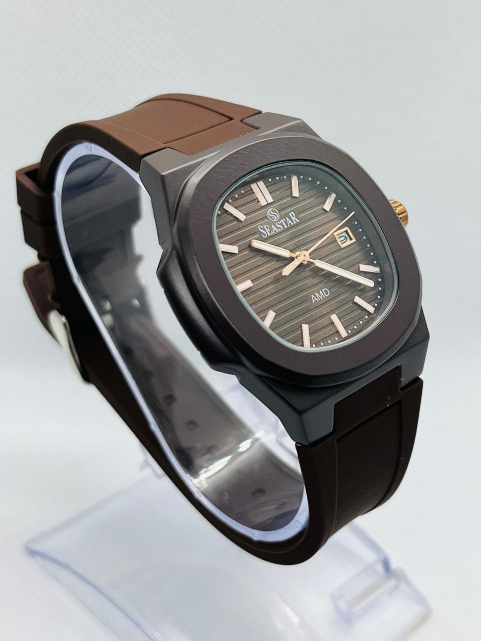 SEASTAR SS-2443M MEN's BROWN SILICONE STRAP WATCH - Image 2