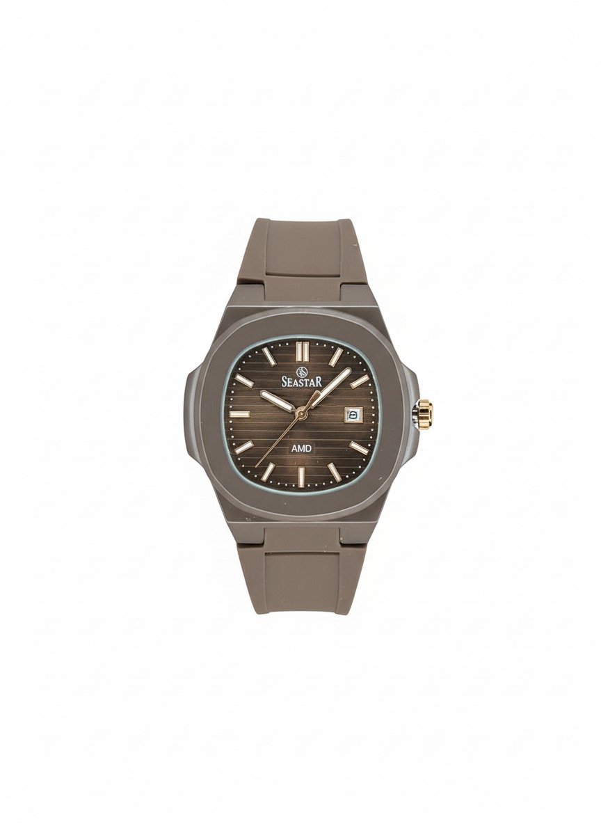 SEASTAR SS-2443M MEN's BROWN SILICONE STRAP WATCH
